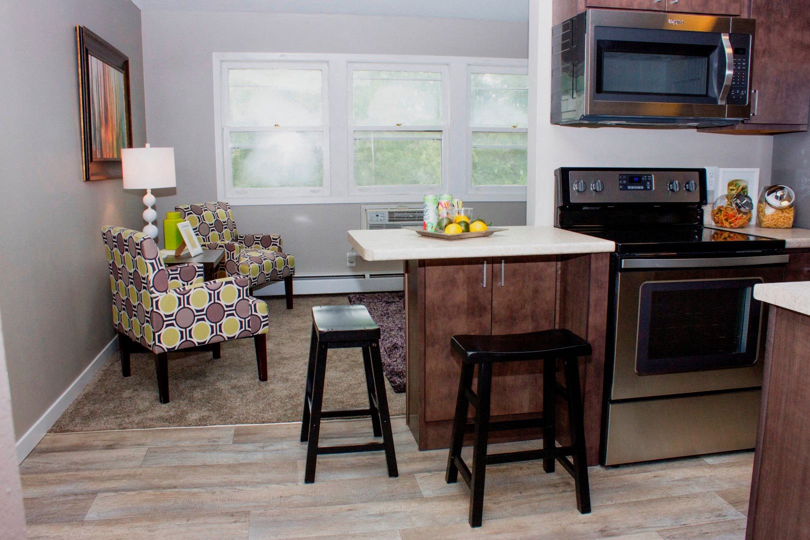 410 Apartments Model Kitchen Living Room Wood-Look Plank Flooring